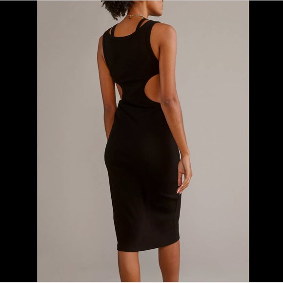 ANTHROPOLOGIE T.La BLACK SLEEVELESS RIBBED LAYERED TANK DRESS - Picture 3 of 3